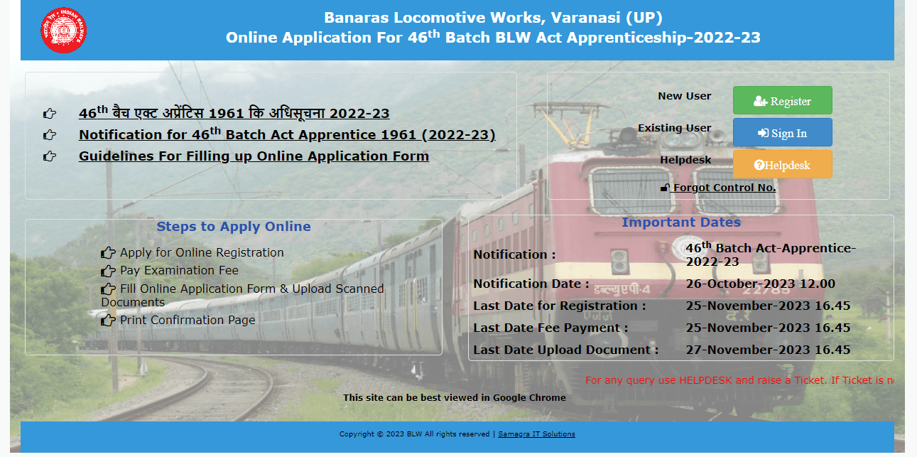 Railway BLW Varanasi Apprentice Recruitment 2023 : Apply Online For 374 ...